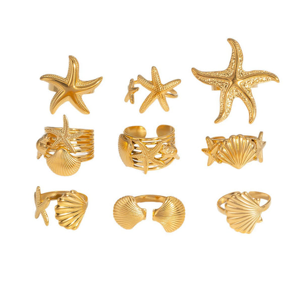 Unisex Ocean Breeze Style Stainless Steel Opening Ring With Geometric Shape Pvd Furnace Vacuum Real Gold Plated
