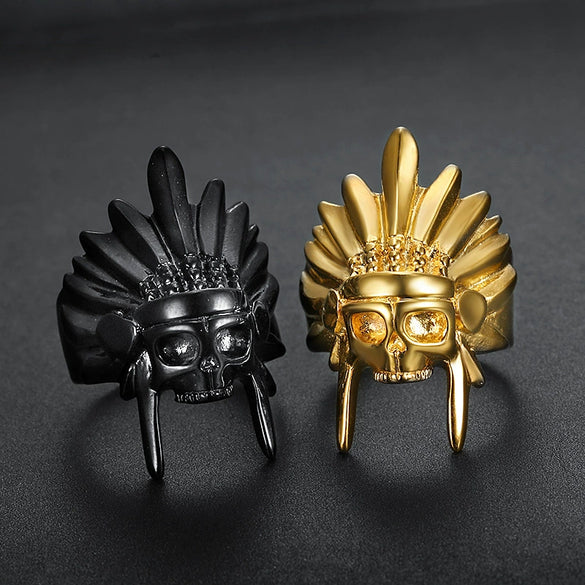 Unisex Personality Gold Plated Stainless Steel Skull Ring