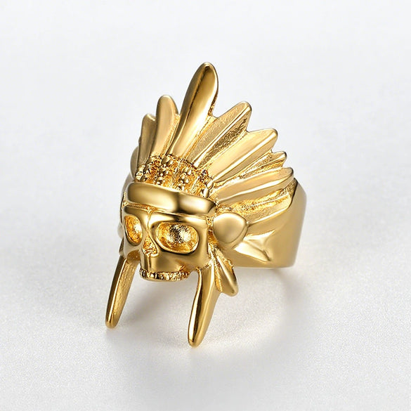 Unisex Personality Gold Plated Stainless Steel Skull Ring