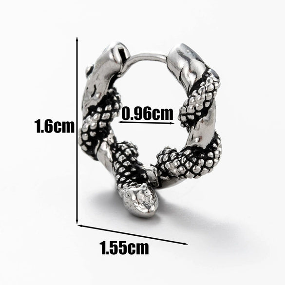 Unisex Piercing Earrings Stainless Steel Cast Rose Skull Snake With Flowers And Polishing Style