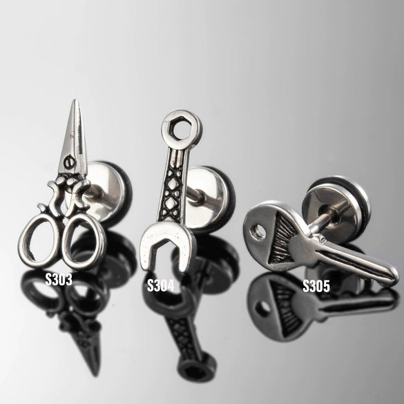 Unisex Piercing Titanium Steel Casting And Polishing Key Scissors Ear Studs