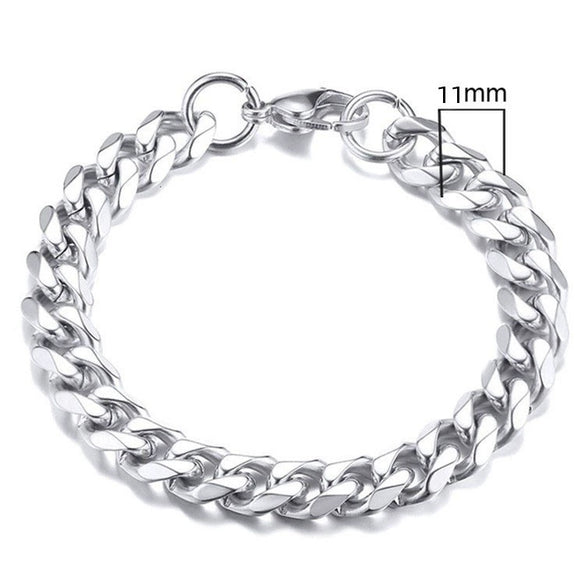 Unisex Polished Stainless Steel Cuban Link Bracelet With Wave Pattern Simple Trendy Jewelry