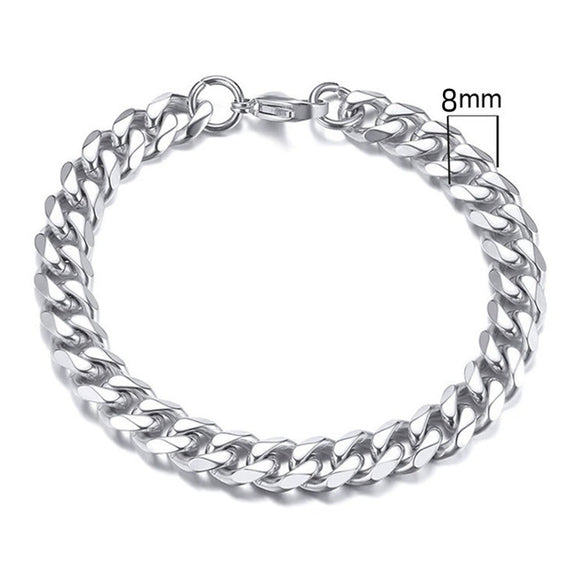 Unisex Polished Stainless Steel Cuban Link Bracelet With Wave Pattern Simple Trendy Jewelry