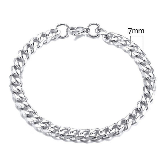 Unisex Polished Stainless Steel Cuban Link Bracelet With Wave Pattern Simple Trendy Jewelry