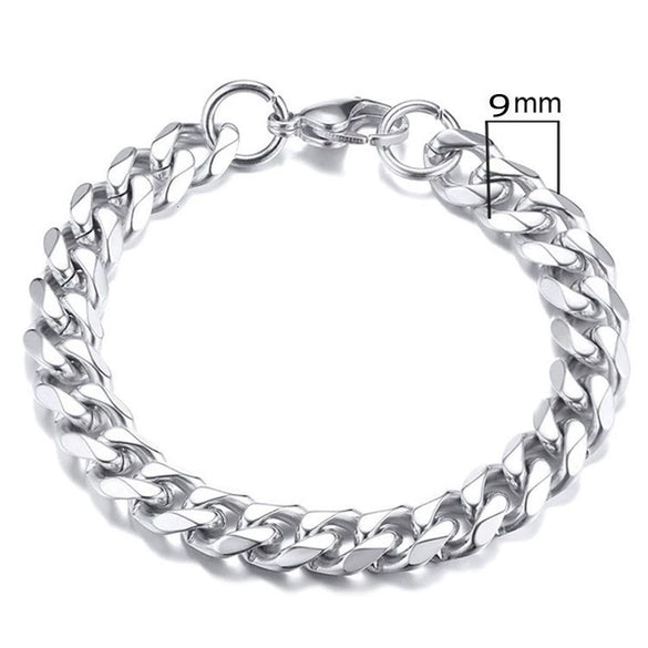 Unisex Polished Stainless Steel Cuban Link Bracelet With Wave Pattern Simple Trendy Jewelry