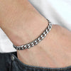 Unisex Polished Stainless Steel Cuban Link Bracelet With Wave Pattern Simple Trendy Jewelry