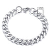 Unisex Polished Stainless Steel Cuban Link Bracelet With Wave Pattern Simple Trendy Jewelry