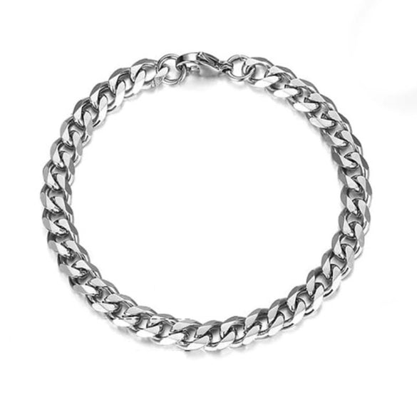 Unisex Polished Stainless Steel Cuban Link Bracelet With Wave Pattern Simple Trendy Jewelry