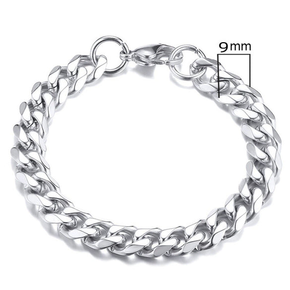 Unisex Polished Stainless Steel Cuban Link Bracelet With Wave Pattern Simple Trendy Jewelry