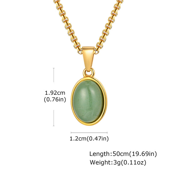 Unisex Retro Fashion Jewelry Stainless Steel Geometric Oval Natural Stone Pendant Necklace