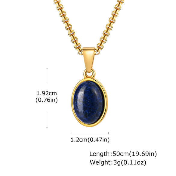 Unisex Retro Fashion Jewelry Stainless Steel Geometric Oval Natural Stone Pendant Necklace