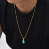 Unisex Retro Fashion Jewelry Stainless Steel Geometric Oval Natural Stone Pendant Necklace