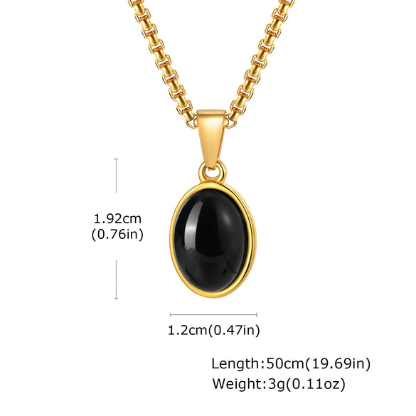 Unisex Retro Fashion Jewelry Stainless Steel Geometric Oval Natural Stone Pendant Necklace