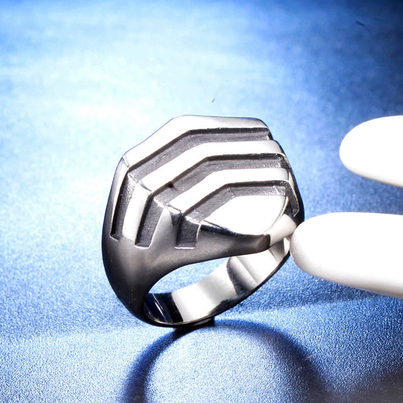 Unisex Retro Geometric Stainless Steel Ring With Bold Statement Design And Oilfinished Surface