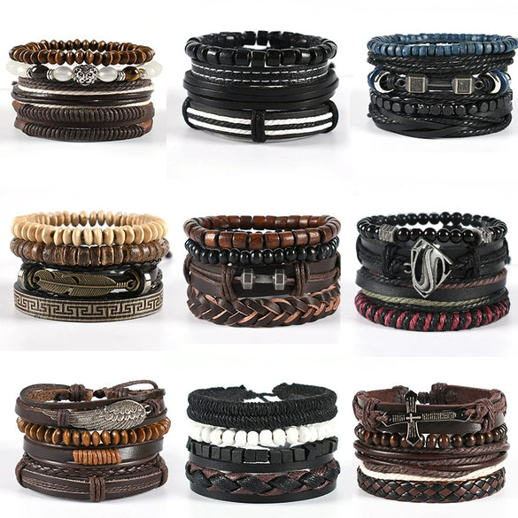 Unisex Retro Handmade Alloy And Leather Wings Bracelet