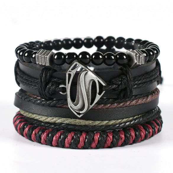 Unisex Retro Handmade Alloy And Leather Wings Bracelet