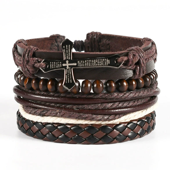 Unisex Retro Handmade Alloy And Leather Wings Bracelet