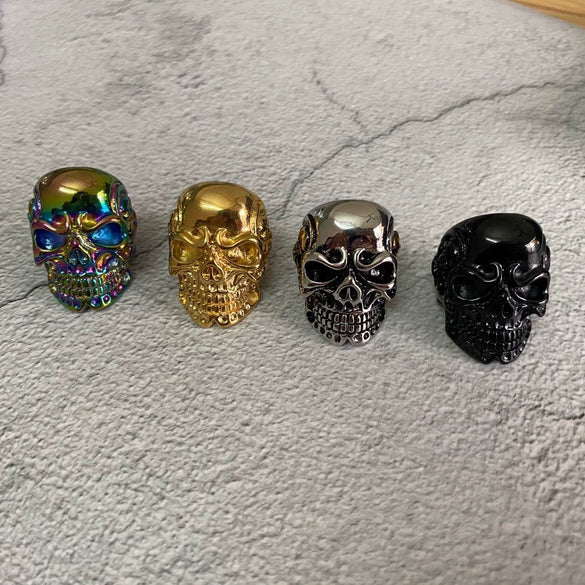 Unisex Retro Hiphop Skull And Flowers Titanium Steel Ring With Oil Treatment