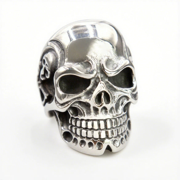Unisex Retro Hiphop Skull And Flowers Titanium Steel Ring With Oil Treatment