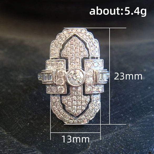 Unisex Retro Hollow Court Style Copper Ring With Geometric Pattern And Full Diamond Zircon