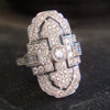 Unisex Retro Hollow Court Style Copper Ring With Geometric Pattern And Full Diamond Zircon