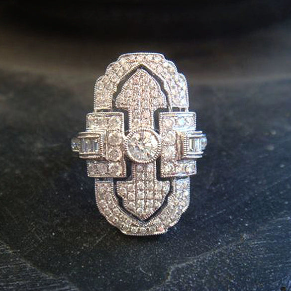 Unisex Retro Hollow Court Style Copper Ring With Geometric Pattern And Full Diamond Zircon