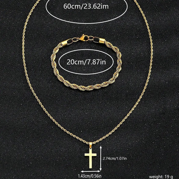 Unisex Retro Twist Chain Stainless Steel Cross Pendant Jewelry With Polishing