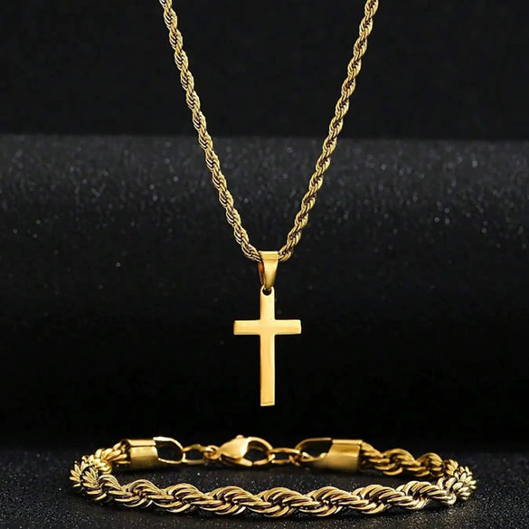 Unisex Retro Twist Chain Stainless Steel Cross Pendant Jewelry With Polishing