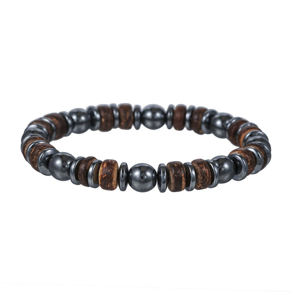 Unisex Retro Wooden And Stone Bead Bracelet Geometric Pattern Handmade
