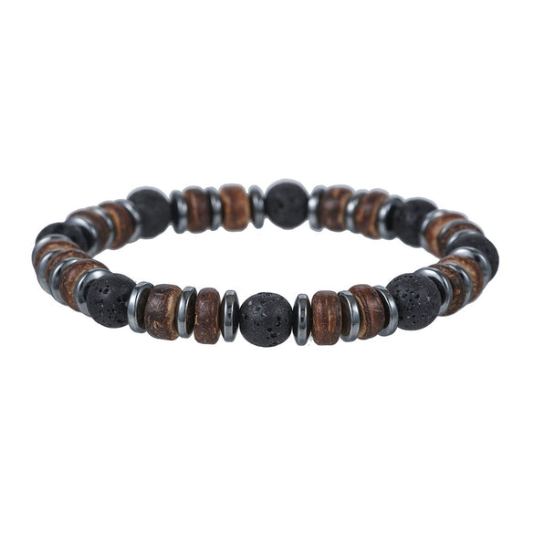 Unisex Retro Wooden And Stone Bead Bracelet Geometric Pattern Handmade