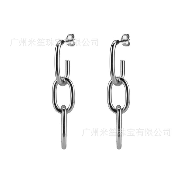 Unisex S925 Sterling Silver Oval Ear Buckle Earrings In Cold Metal Style With Geometric Design And Electroplating