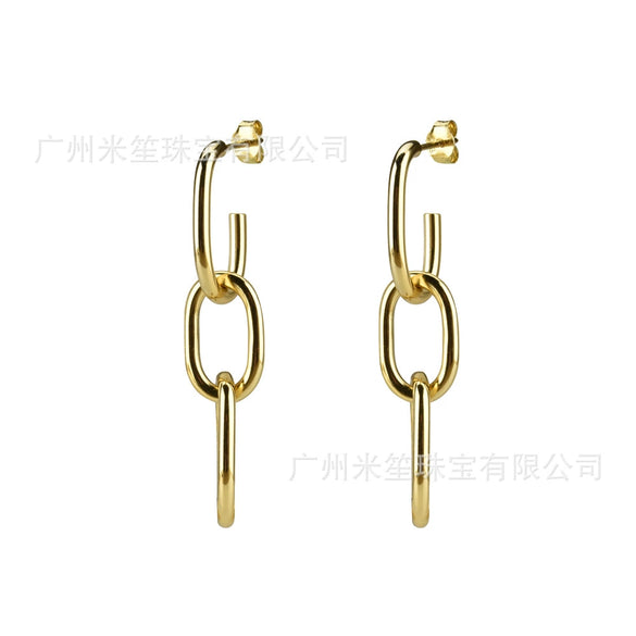 Unisex S925 Sterling Silver Oval Ear Buckle Earrings In Cold Metal Style With Geometric Design And Electroplating
