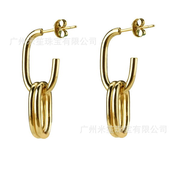 Unisex S925 Sterling Silver Oval Ear Buckle Earrings In Cold Metal Style With Geometric Design And Electroplating