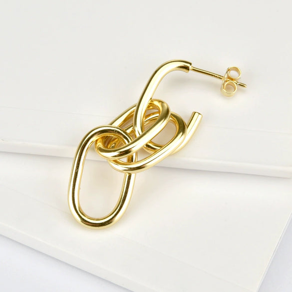Unisex S925 Sterling Silver Oval Ear Buckle Earrings In Cold Metal Style With Geometric Design And Electroplating