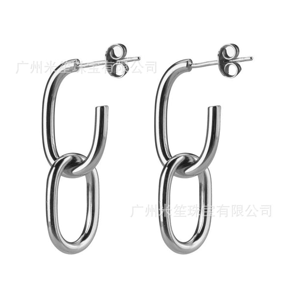 Unisex S925 Sterling Silver Oval Ear Buckle Earrings In Cold Metal Style With Geometric Design And Electroplating