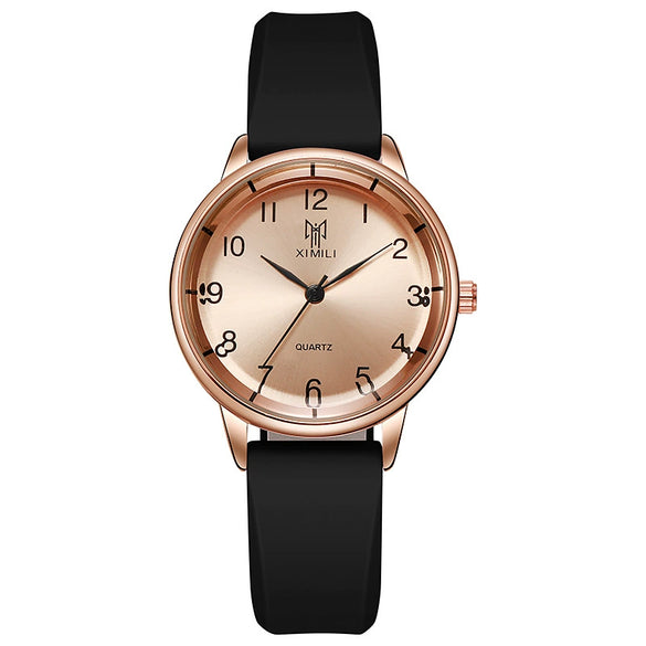 Unisex Silicone Alloy Iron Plain Glass Mirror Round Quartz Student Watch Leisure Style Spiral Crown Pin Buckle