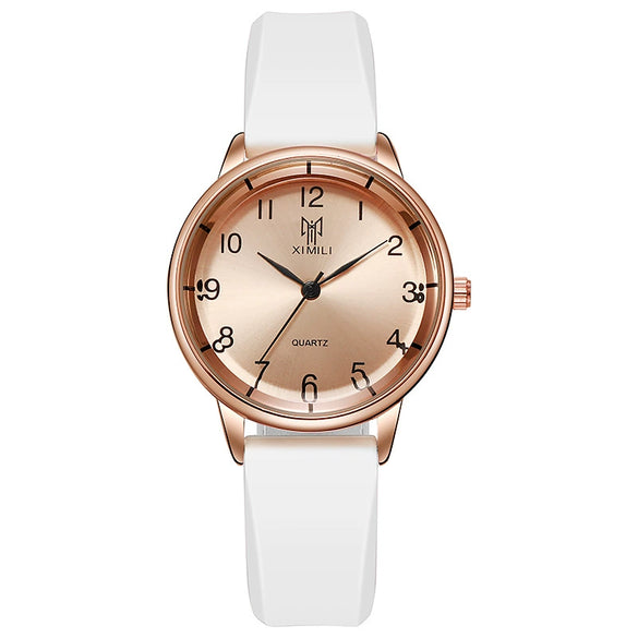 Unisex Silicone Alloy Iron Plain Glass Mirror Round Quartz Student Watch Leisure Style Spiral Crown Pin Buckle