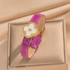 Unisex Simple Electroplated Stainless Steel And Genuine Leather Watch Strap With Bamboo And Flower Patterns