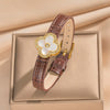 Unisex Simple Electroplated Stainless Steel And Genuine Leather Watch Strap With Bamboo And Flower Patterns