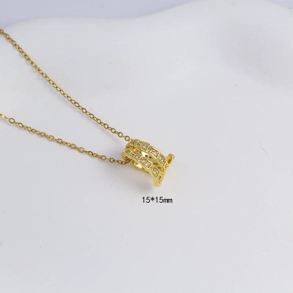 Unisex Simple Fashion Necklace Copper Electroplating Mixed Gemstone Setting O Word Chain Pendant Jewelry