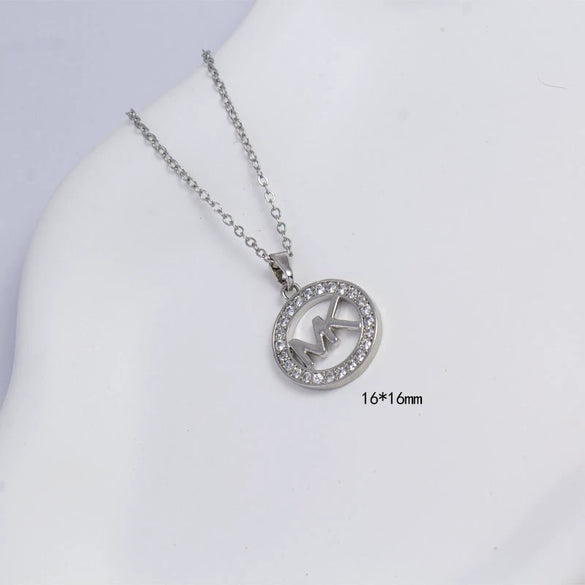 Unisex Simple Fashion Necklace Copper Electroplating Mixed Gemstone Setting O Word Chain Pendant Jewelry