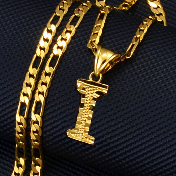 Unisex Simple Punk Cuban Letter Necklace Electroplated Copper Water Wave Chain Alphabet Pendant Necklace