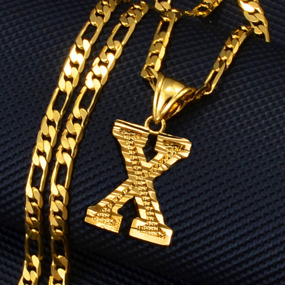 Unisex Simple Punk Cuban Letter Necklace Electroplated Copper Water Wave Chain Alphabet Pendant Necklace