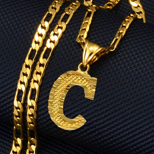 Unisex Simple Punk Cuban Letter Necklace Electroplated Copper Water Wave Chain Alphabet Pendant Necklace