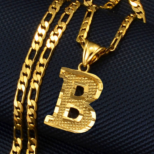 Unisex Simple Punk Cuban Letter Necklace Electroplated Copper Water Wave Chain Alphabet Pendant Necklace