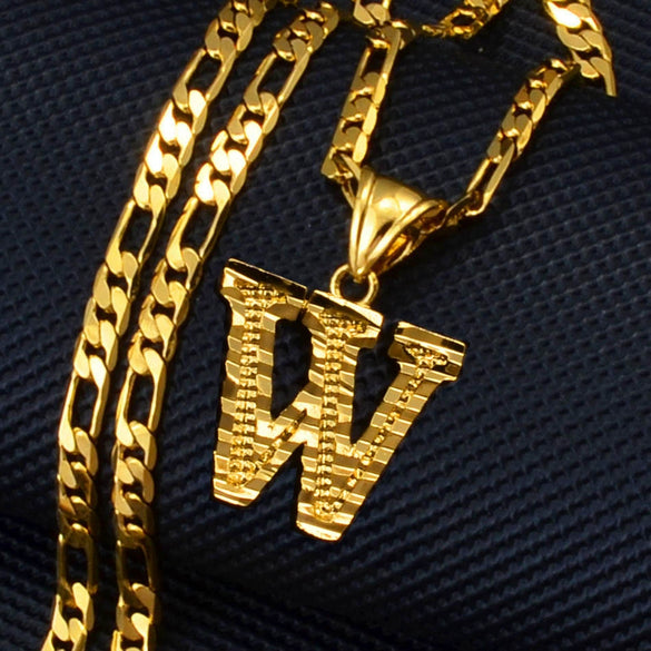 Unisex Simple Punk Cuban Letter Necklace Electroplated Copper Water Wave Chain Alphabet Pendant Necklace
