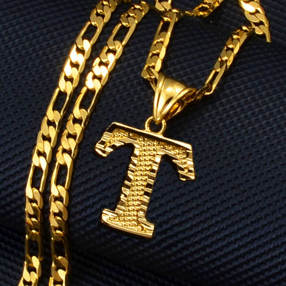 Unisex Simple Punk Cuban Letter Necklace Electroplated Copper Water Wave Chain Alphabet Pendant Necklace