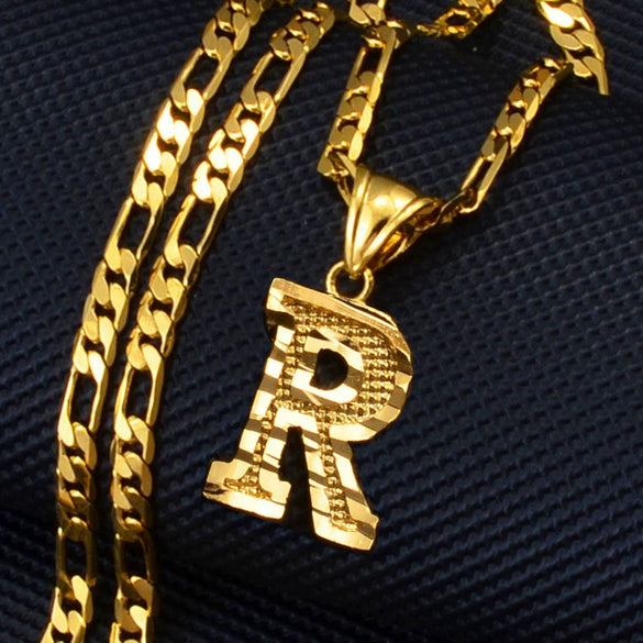 Unisex Simple Punk Cuban Letter Necklace Electroplated Copper Water Wave Chain Alphabet Pendant Necklace