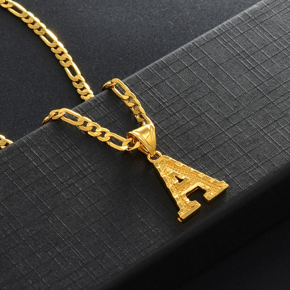 Unisex Simple Punk Cuban Letter Necklace Electroplated Copper Water Wave Chain Alphabet Pendant Necklace