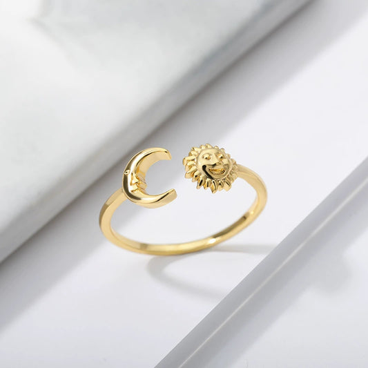 Unisex Simple Sun Moon Opening Adjustable Copper Ring With Electroplating